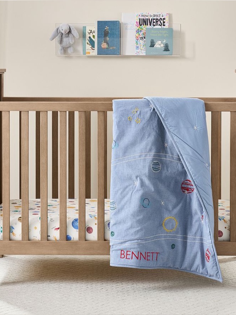 Pottery Barn Kids Embroidered Space Baby Quilt